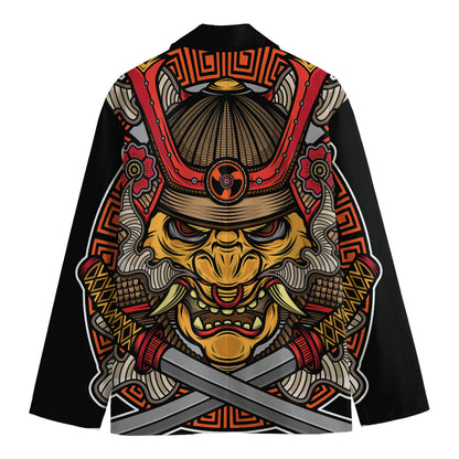 Japanese Samurai Mask Print Men's Cotton Blazer