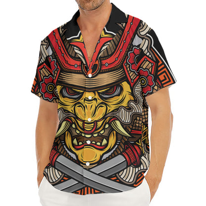 Japanese Samurai Mask Print Men's Deep V-Neck Shirt