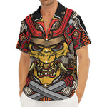 Japanese Samurai Mask Print Men's Deep V-Neck Shirt