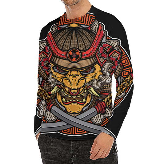 Japanese Samurai Mask Print Men's Long Sleeve Rash Guard
