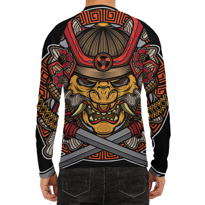 Japanese Samurai Mask Print Men's Long Sleeve Rash Guard