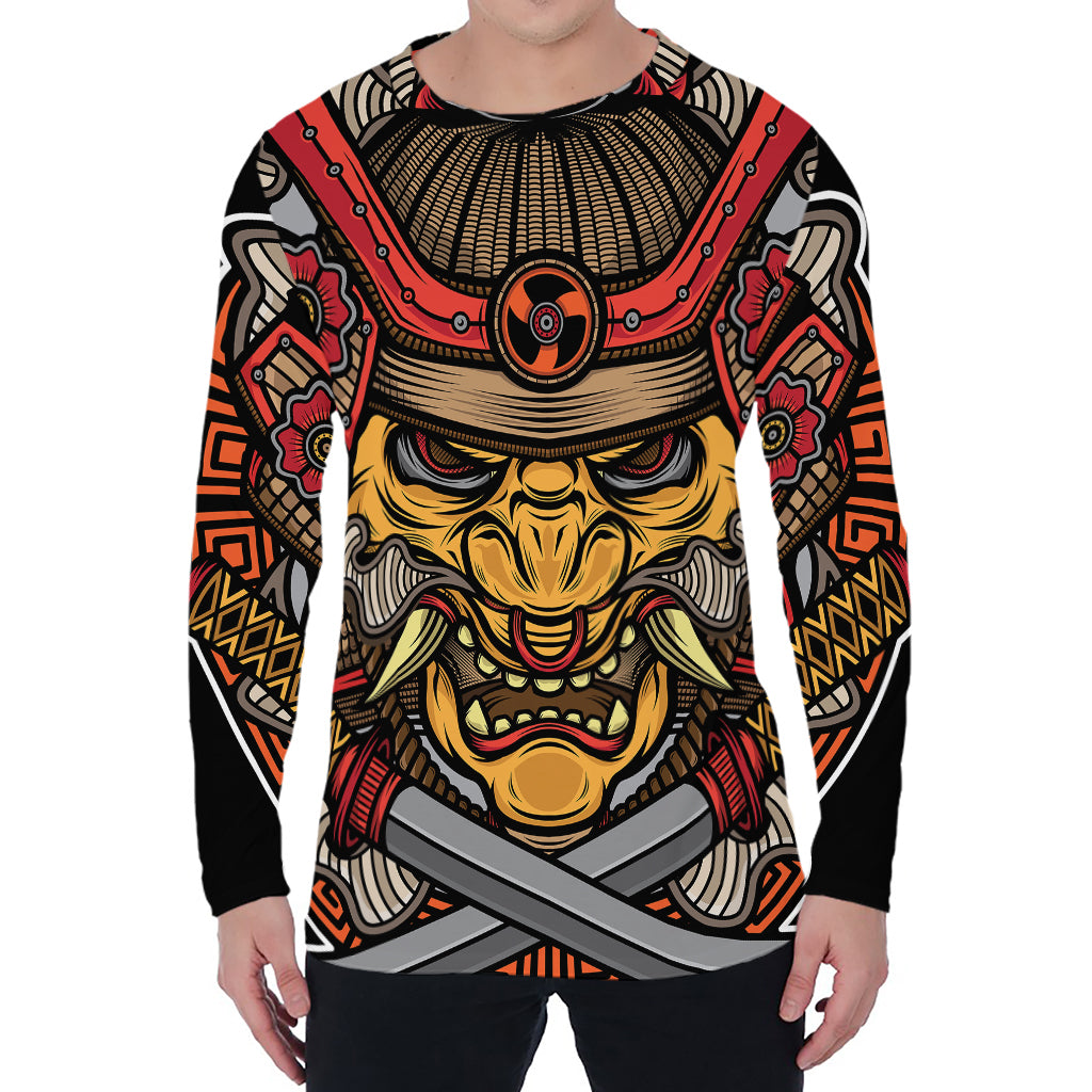 Japanese Samurai Mask Print Men's Long Sleeve T-Shirt