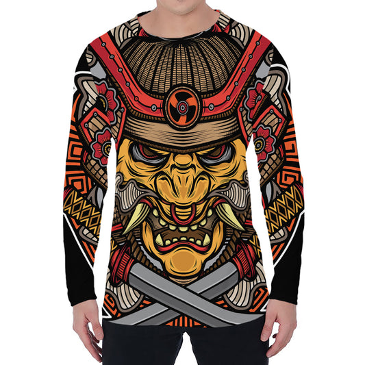 Japanese Samurai Mask Print Men's Long Sleeve T-Shirt