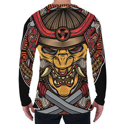 Japanese Samurai Mask Print Men's Long Sleeve T-Shirt