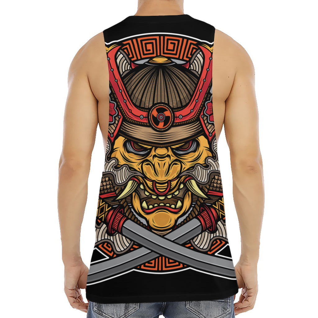 Japanese Samurai Mask Print Men's Muscle Tank Top