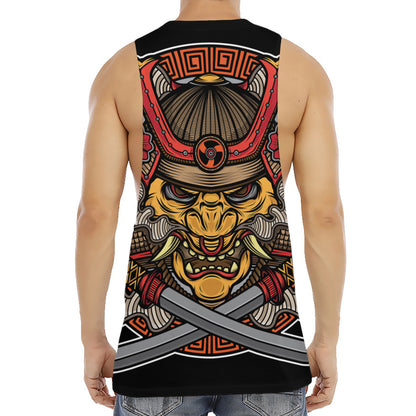 Japanese Samurai Mask Print Men's Muscle Tank Top