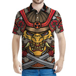 Japanese Samurai Mask Print Men's Polo Shirt