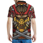 Japanese Samurai Mask Print Men's Polo Shirt