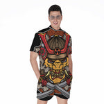 Japanese Samurai Mask Print Men's Rompers