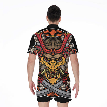 Japanese Samurai Mask Print Men's Rompers