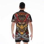 Japanese Samurai Mask Print Men's Rompers