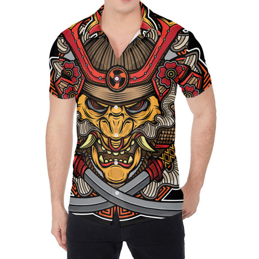 Japanese Samurai Mask Print Men's Shirt