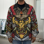 Japanese Samurai Mask Print Men's Shirt Jacket