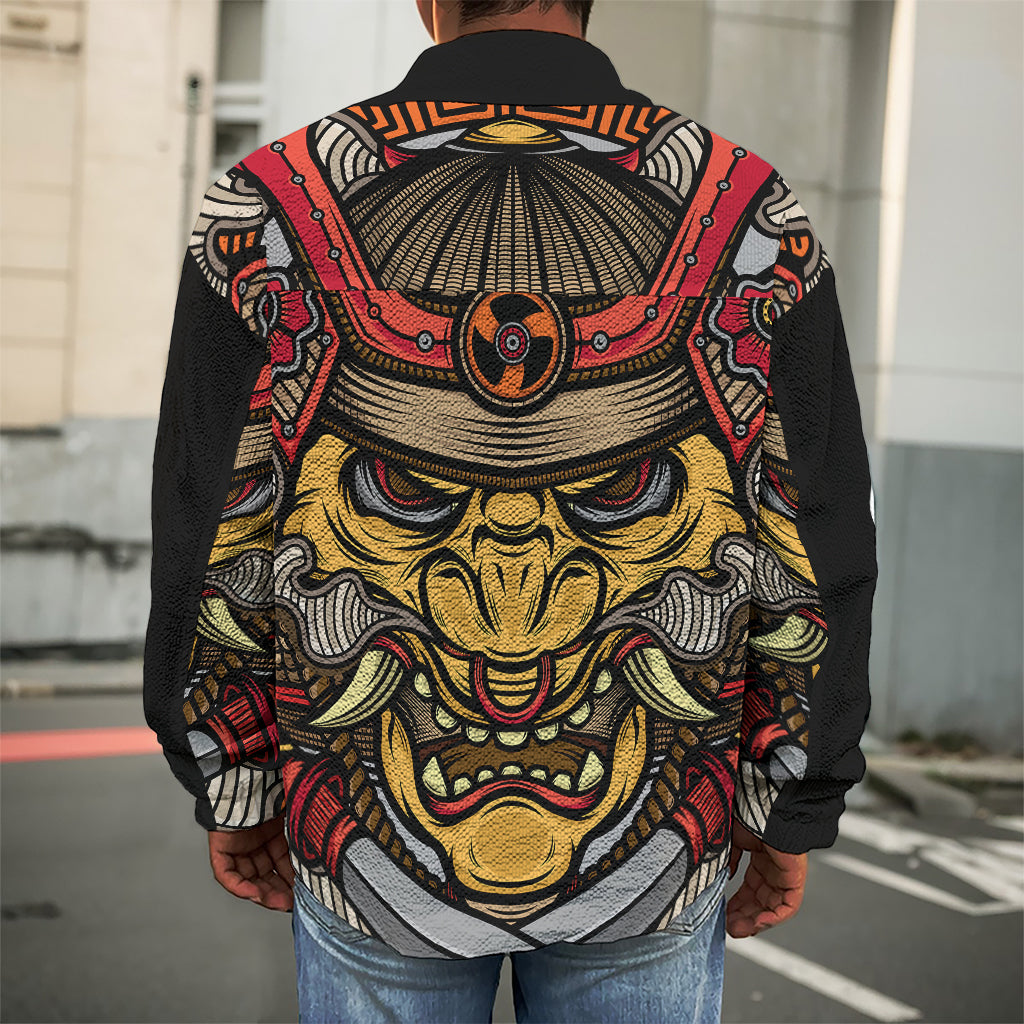 Japanese Samurai Mask Print Men's Shirt Jacket