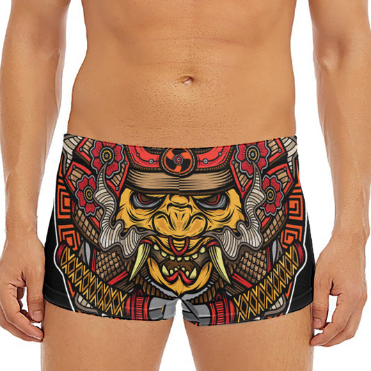 Japanese Samurai Mask Print Men's Short Boxer Briefs