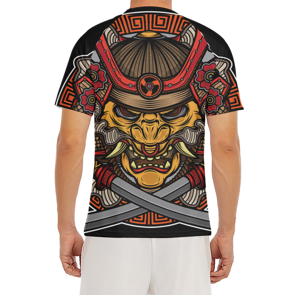 Japanese Samurai Mask Print Men's Short Sleeve Rash Guard