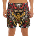 Japanese Samurai Mask Print Men's Split Running Shorts