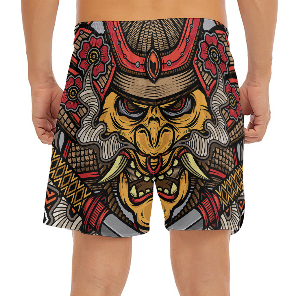 Japanese Samurai Mask Print Men's Split Running Shorts