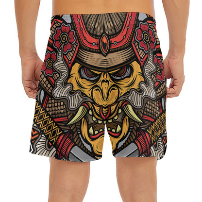 Japanese Samurai Mask Print Men's Split Running Shorts