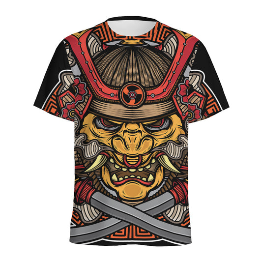 Japanese Samurai Mask Print Men's Sports T-Shirt