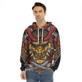 Japanese Samurai Mask Print Men's Velvet Pullover Hoodie