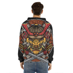 Japanese Samurai Mask Print Men's Velvet Pullover Hoodie