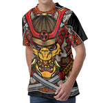 Japanese Samurai Mask Print Men's Velvet T-Shirt
