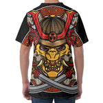Japanese Samurai Mask Print Men's Velvet T-Shirt