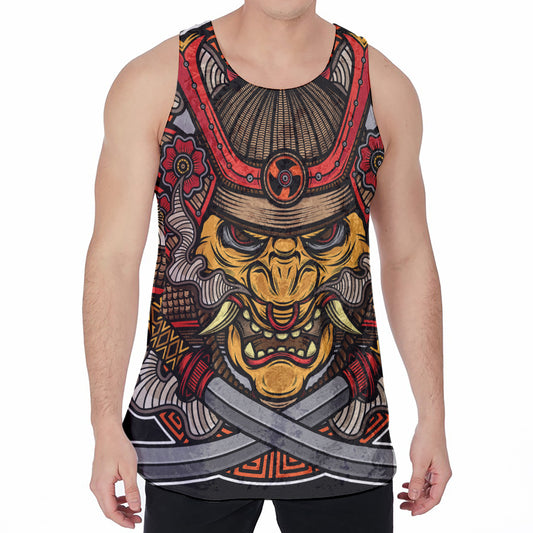 Japanese Samurai Mask Print Men's Velvet Tank Top