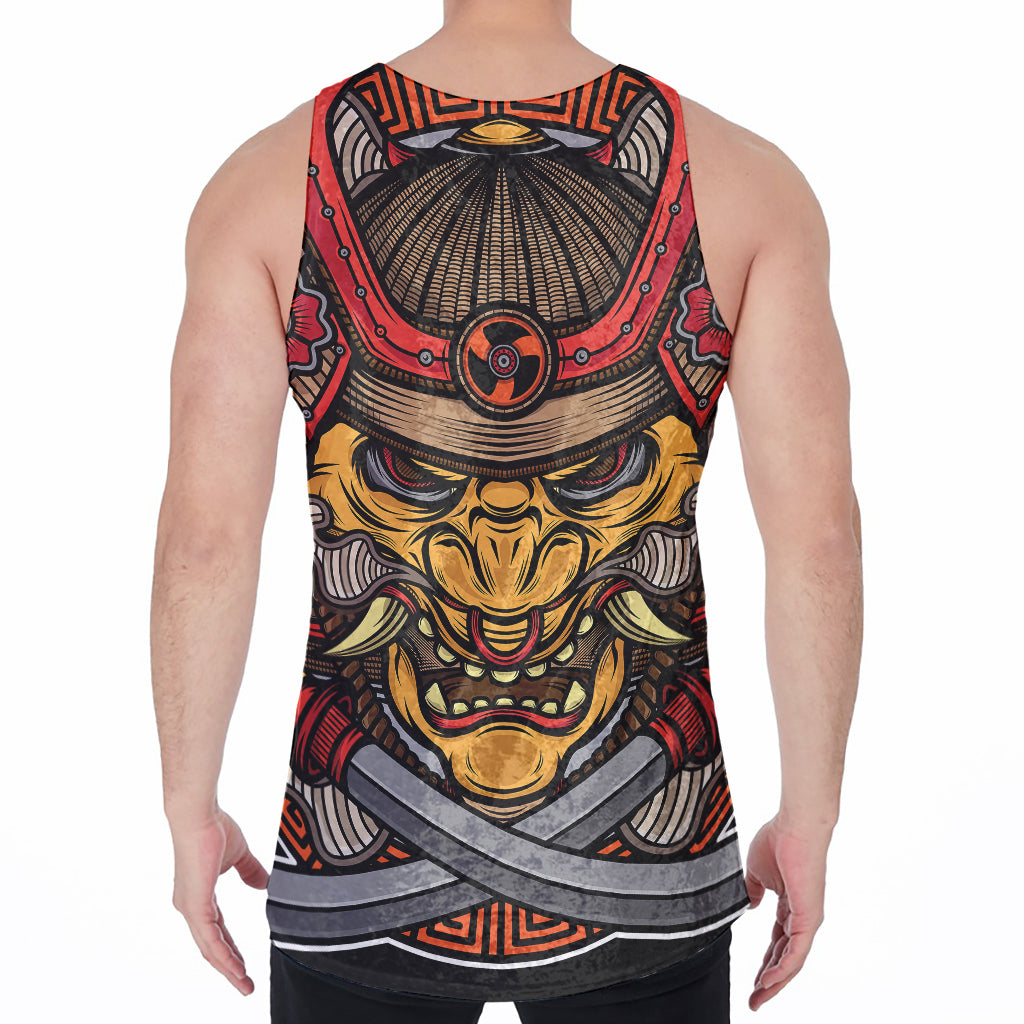 Japanese Samurai Mask Print Men's Velvet Tank Top