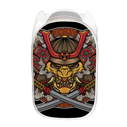 Japanese Samurai Mask Print Mesh Laundry Hamper