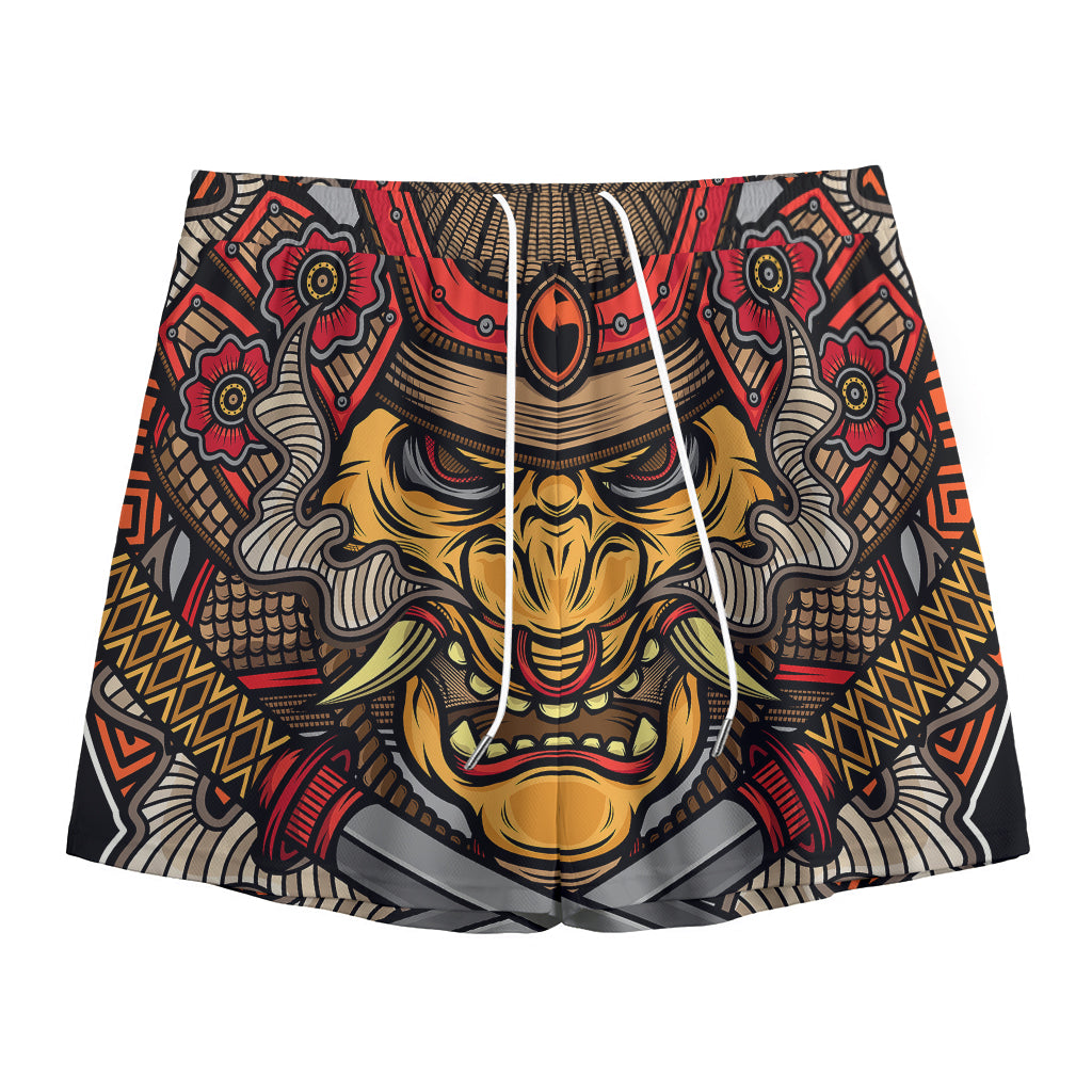 Japanese Samurai Mask Print Mesh Shorts