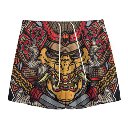 Japanese Samurai Mask Print Mesh Shorts
