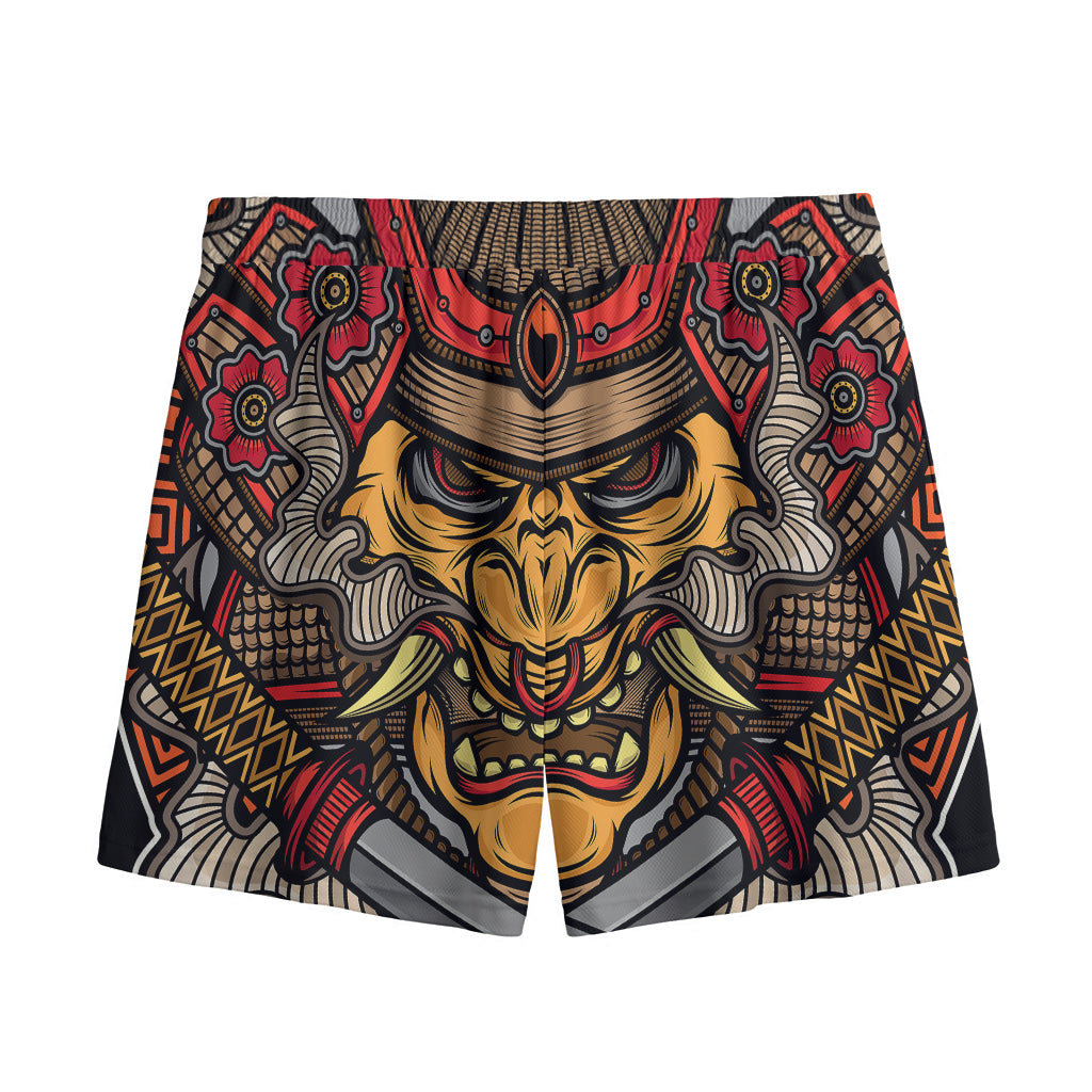 Japanese Samurai Mask Print Mesh Shorts