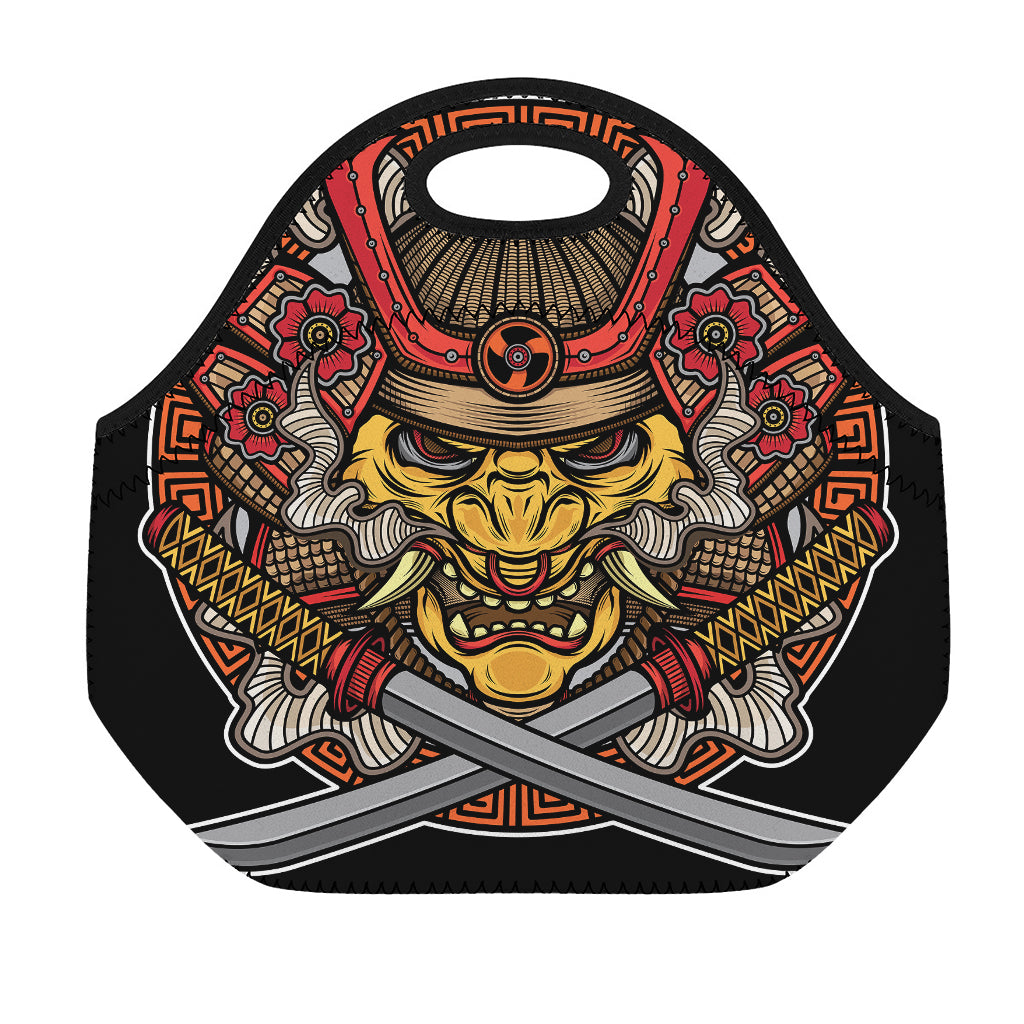 Japanese Samurai Mask Print Neoprene Lunch Bag