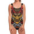 Japanese Samurai Mask Print One Piece Swimsuit