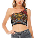 Japanese Samurai Mask Print One Shoulder Crop Top