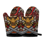 Japanese Samurai Mask Print Oven Mitts