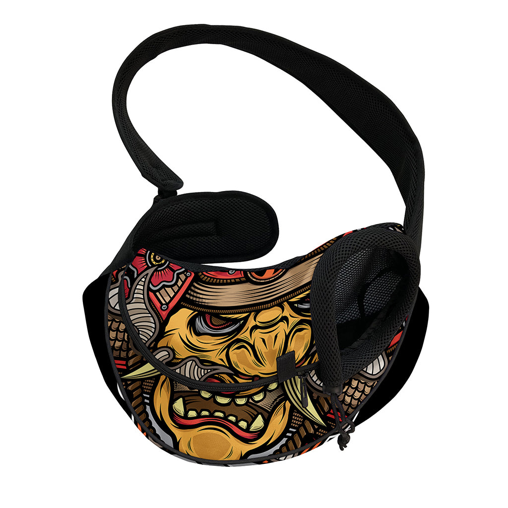 Japanese Samurai Mask Print Pet Sling Carrier