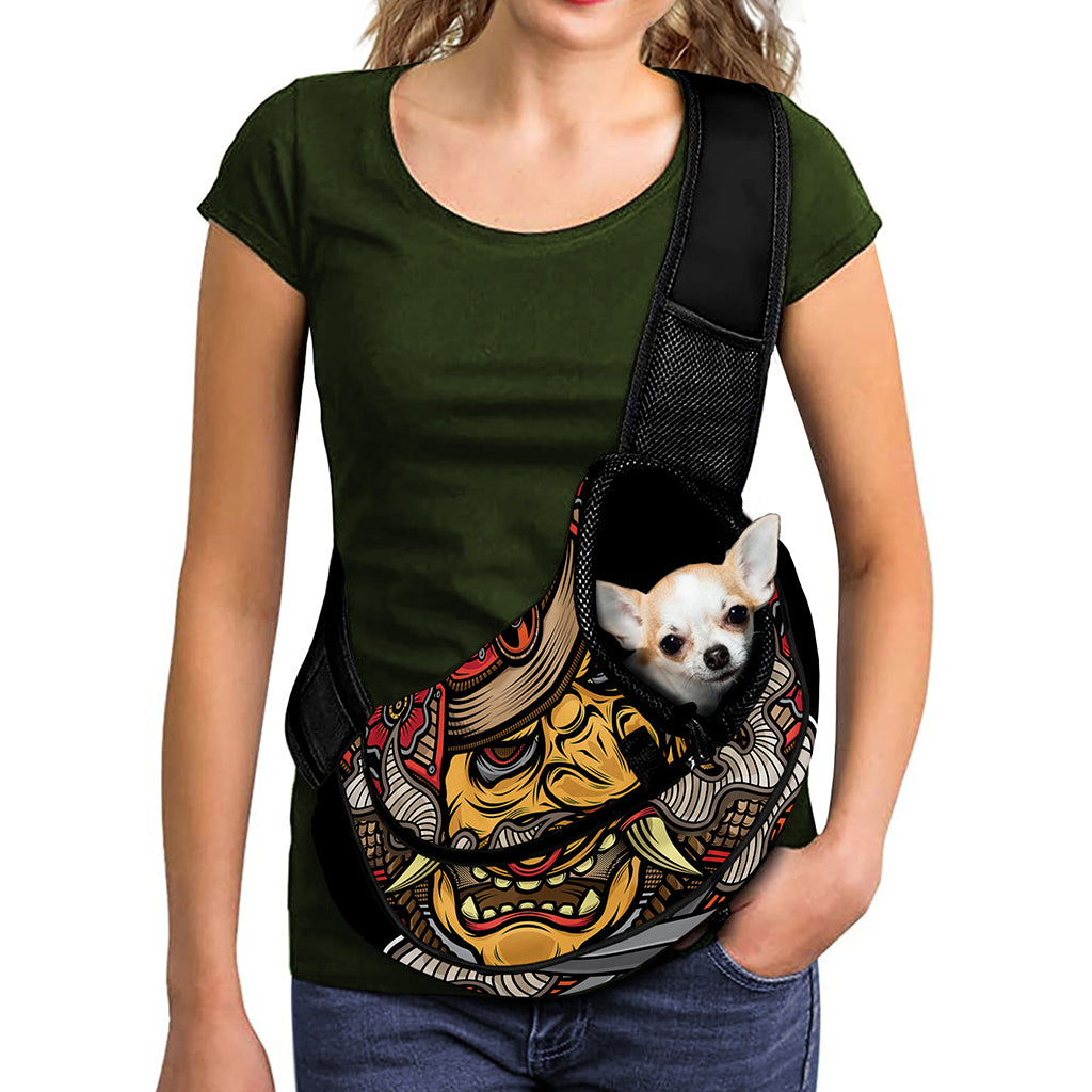 Japanese Samurai Mask Print Pet Sling Carrier