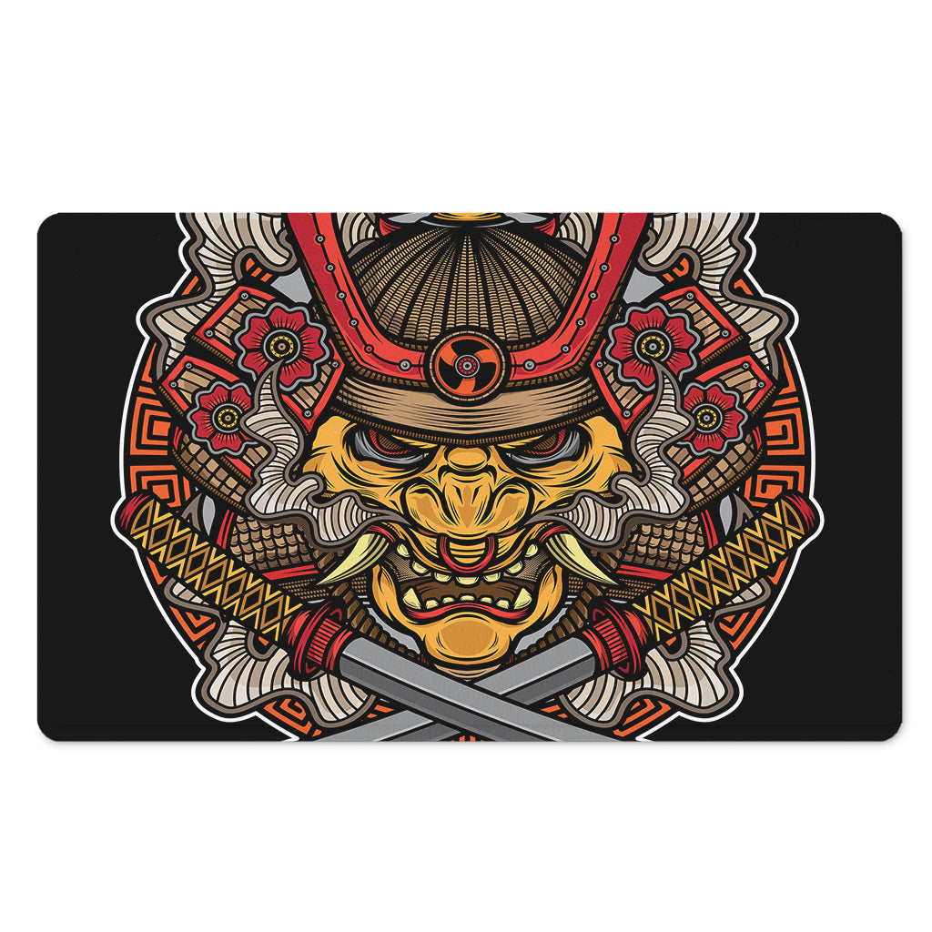 Japanese Samurai Mask Print Polyester Doormat