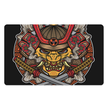 Japanese Samurai Mask Print Polyester Doormat