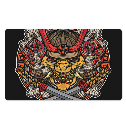 Japanese Samurai Mask Print Polyester Doormat