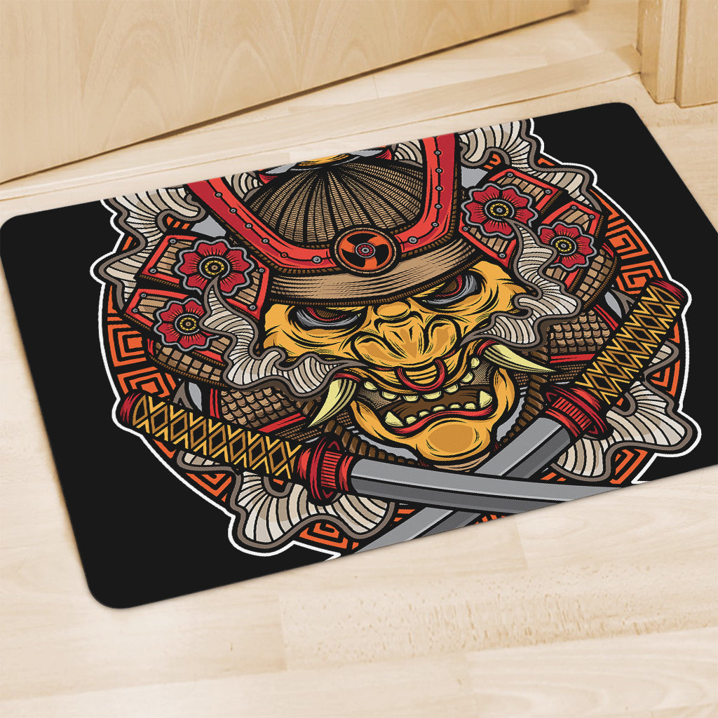 Japanese Samurai Mask Print Polyester Doormat