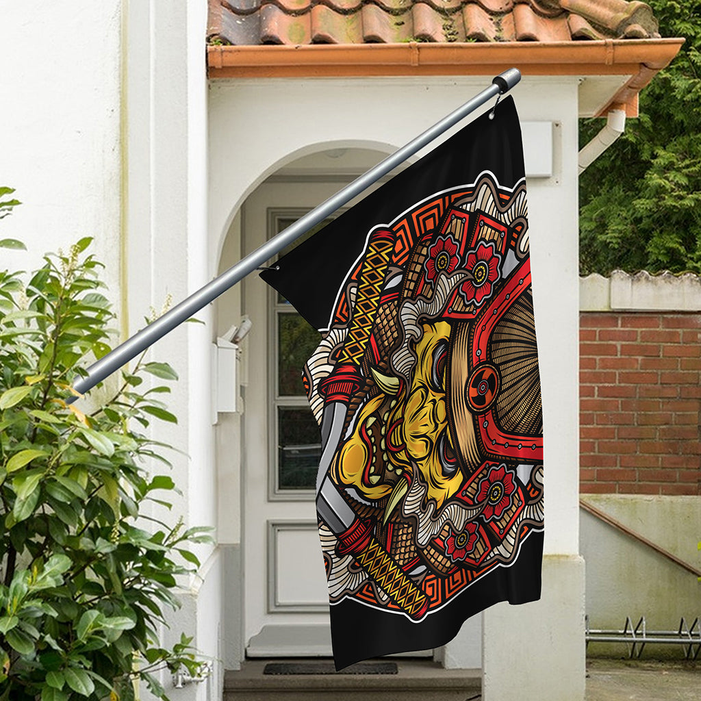 Japanese Samurai Mask Print Polyester Flag