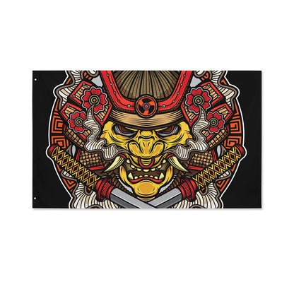 Japanese Samurai Mask Print Polyester Flag