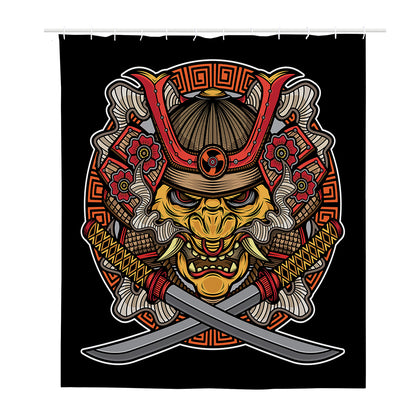 Japanese Samurai Mask Print Polyester Shower Curtain