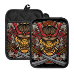 Japanese Samurai Mask Print Pot Holders With Pocket
