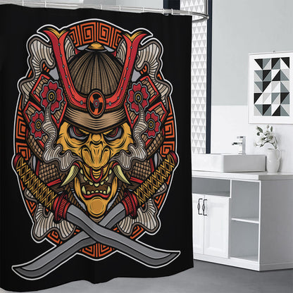 Japanese Samurai Mask Print Premium Shower Curtain
