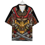 Japanese Samurai Mask Print Rayon Hawaiian Shirt